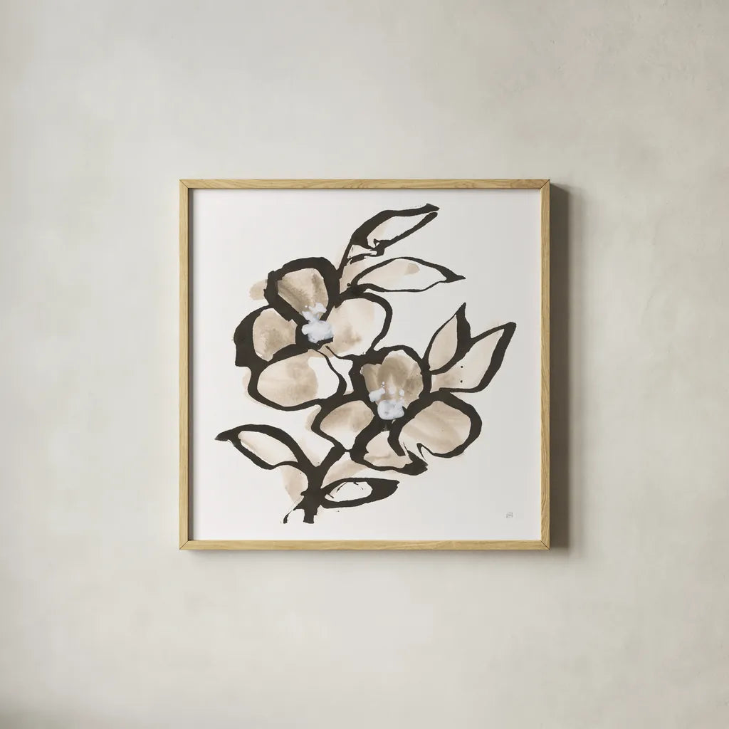 Bold Greige IV by Chris Paschke. Shown in a natural wood glass frame for a timeless modern aesthetic. Available as an archival giclee rolled canvas, fine art paper, or poster print. SKU 92776a.