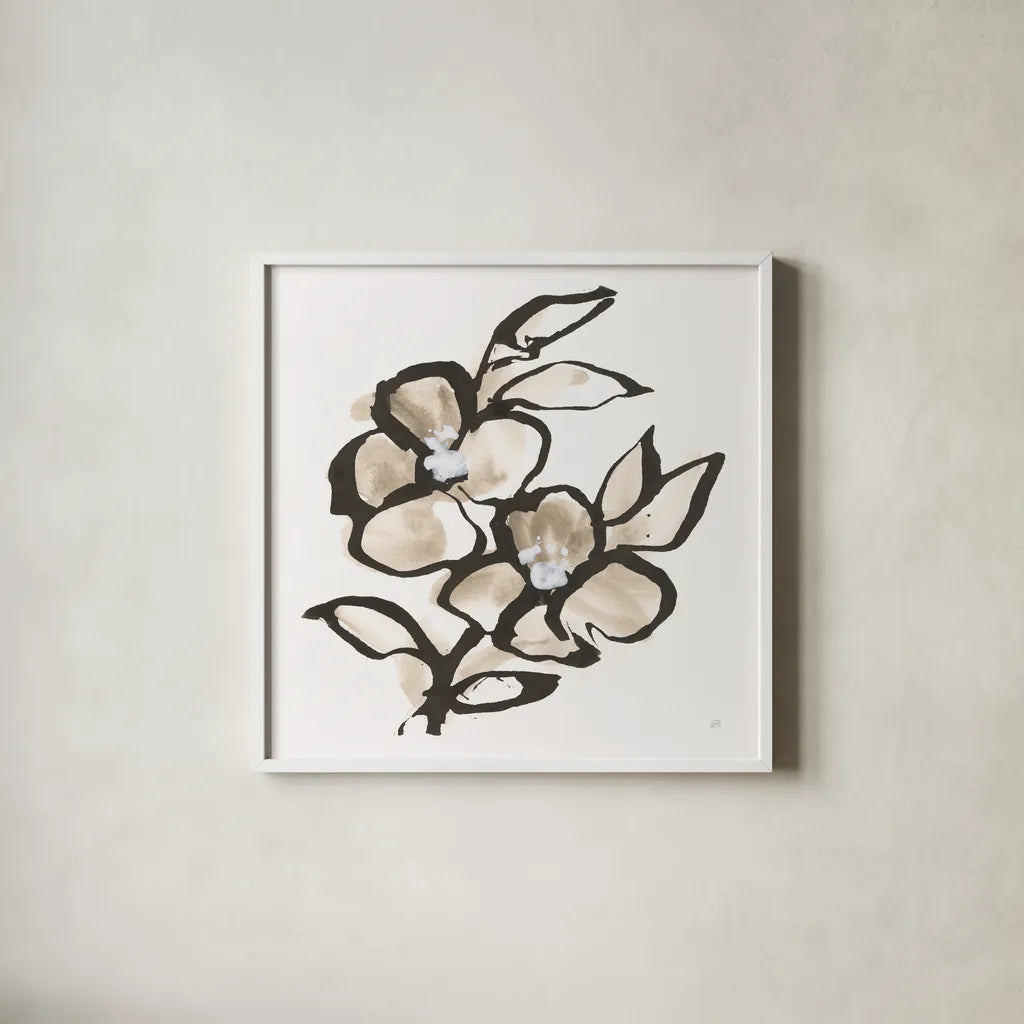 Bold Greige IV by Chris Paschke. Shown in a crisp white glass frame for a clean and minimalist style. Available as an archival giclee rolled canvas, fine art paper, or poster print. SKU 92776a.