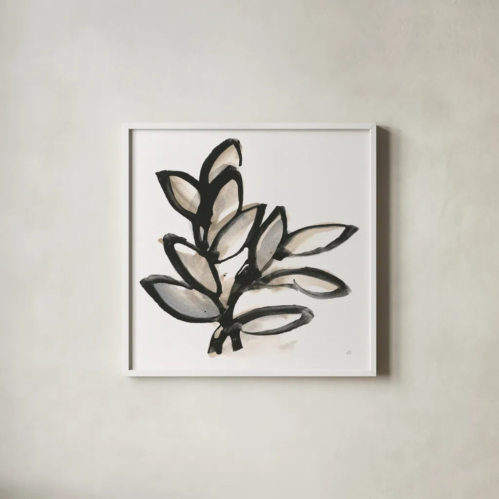 Bold Leaves II by Chris Paschke. Shown in a crisp white glass frame for a clean and minimalist style. Available as an archival giclee rolled canvas, fine art paper, or poster print. SKU 92778a.