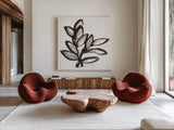 Bold Leaves II by Chris Paschke. Shown as extra-large giant wall art in a modern living room. Available as an archival giclee rolled canvas, fine art paper, or poster print. SKU 92778a.