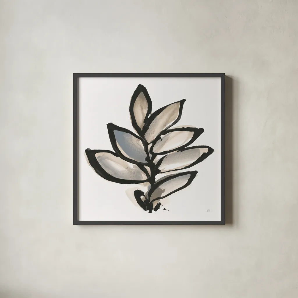 Bold Leaves III by Chris Paschke. Shown in a sleek black glass frame for a contemporary gallery look. Available as an archival giclee rolled canvas, fine art paper, or poster print. SKU 92779a.