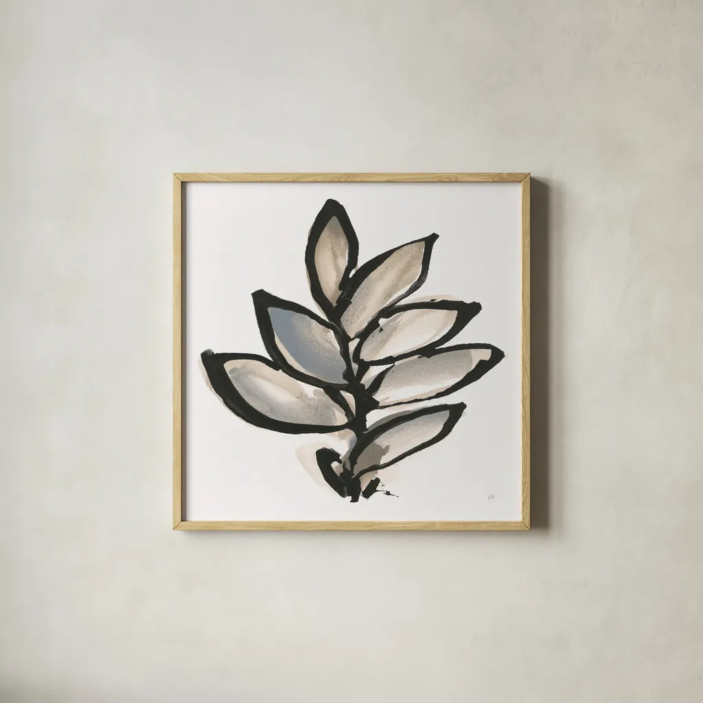 Bold Leaves III by Chris Paschke. Shown in a natural wood glass frame for a timeless modern aesthetic. Available as an archival giclee rolled canvas, fine art paper, or poster print. SKU 92779a.