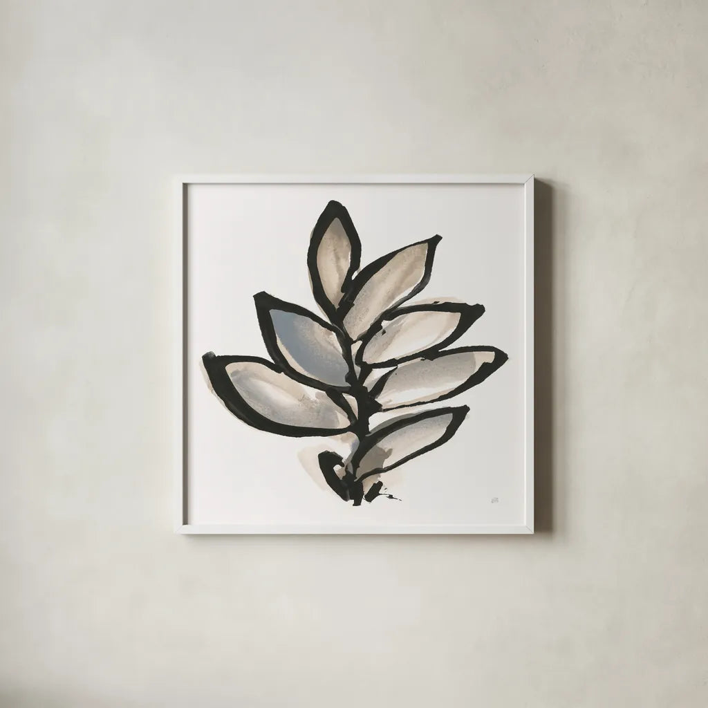 Bold Leaves III by Chris Paschke. Shown in a crisp white glass frame for a clean and minimalist style. Available as an archival giclee rolled canvas, fine art paper, or poster print. SKU 92779a.