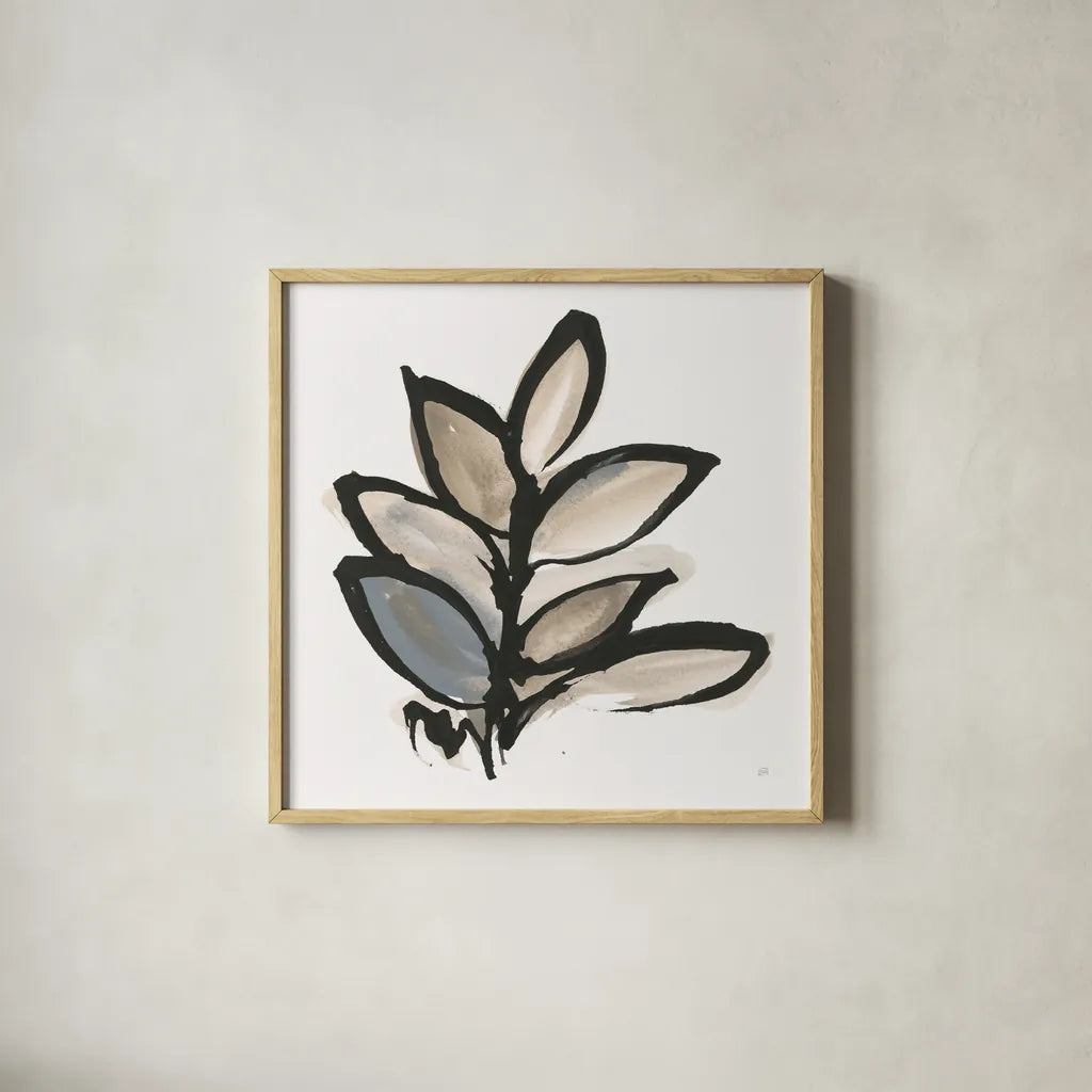 Bold Leaves IV by Chris Paschke. Shown in a natural wood glass frame for a timeless modern aesthetic. Available as an archival giclee rolled canvas, fine art paper, or poster print. SKU 92780a.