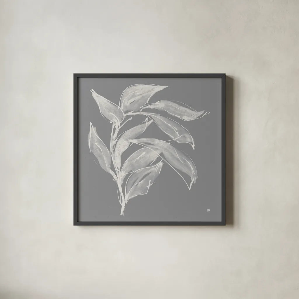 Branch I Gray by Chris Paschke. Shown in a sleek black glass frame for a contemporary gallery look. Available as an archival giclee rolled canvas, fine art paper, or poster print. SKU 80482a.