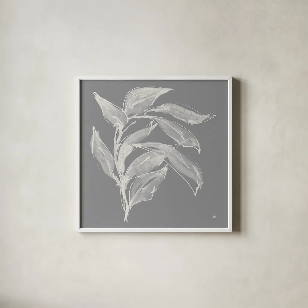 Branch I Gray by Chris Paschke. Shown in a crisp white glass frame for a clean and minimalist style. Available as an archival giclee rolled canvas, fine art paper, or poster print. SKU 80482a.