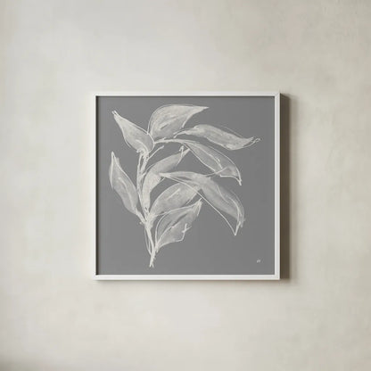 Branch I Gray by Chris Paschke. Shown in a crisp white glass frame for a clean and minimalist style. Available as an archival giclee rolled canvas, fine art paper, or poster print. SKU 80482a.