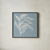 Branch I Slate Blue by Chris Paschke. Shown in a sleek black glass frame for a contemporary gallery look. Available as an archival giclee rolled canvas, fine art paper, or poster print. SKU 80484a.