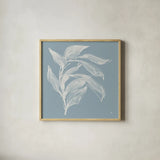 Branch I Slate Blue by Chris Paschke. Shown in a natural wood glass frame for a timeless modern aesthetic. Available as an archival giclee rolled canvas, fine art paper, or poster print. SKU 80484a.