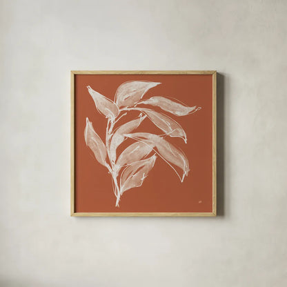 Branch I Terracotta by Chris Paschke. Shown in a natural wood glass frame for a timeless modern aesthetic. Available as an archival giclee rolled canvas, fine art paper, or poster print. SKU 80485a.
