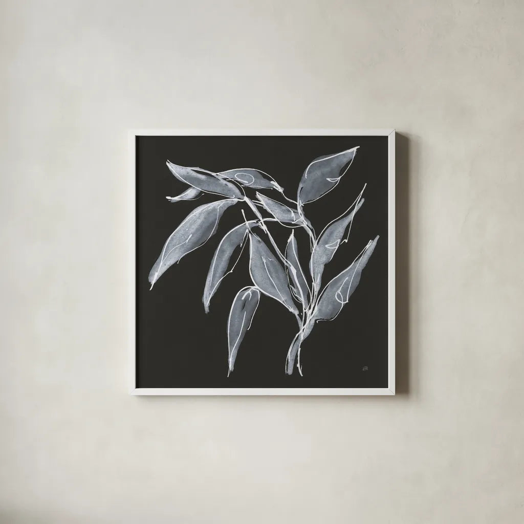 Branch II by Chris Paschke. Shown in a crisp white glass frame for a clean and minimalist style. Available as an archival giclee rolled canvas, fine art paper, or poster print. SKU 73595a.
