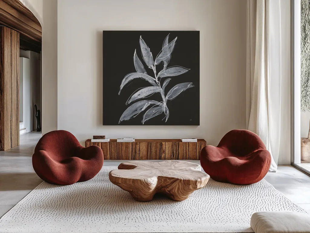 Branch IV by Chris Paschke. Shown as extra-large giant wall art in a modern living room. Available as an archival giclee rolled canvas, fine art paper, or poster print. SKU 73597a.
