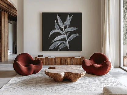 Branch IV by Chris Paschke. Shown as extra-large giant wall art in a modern living room. Available as an archival giclee rolled canvas, fine art paper, or poster print. SKU 73597a.