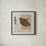 Bronze Leaf I - Golden Friendship by Chris Paschke. Shown in a sleek black glass frame for a contemporary gallery look. Available as an archival giclee rolled canvas, fine art paper, or poster print. SKU 36627a.