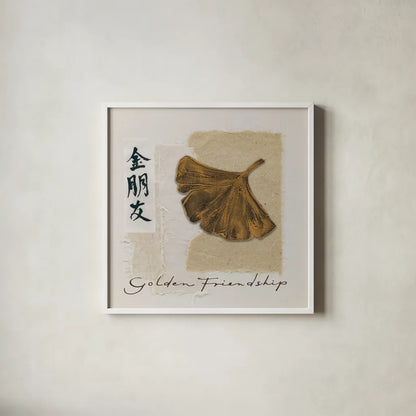 Bronze Leaf I - Golden Friendship by Chris Paschke. Shown in a crisp white glass frame for a clean and minimalist style. Available as an archival giclee rolled canvas, fine art paper, or poster print. SKU 36627a.