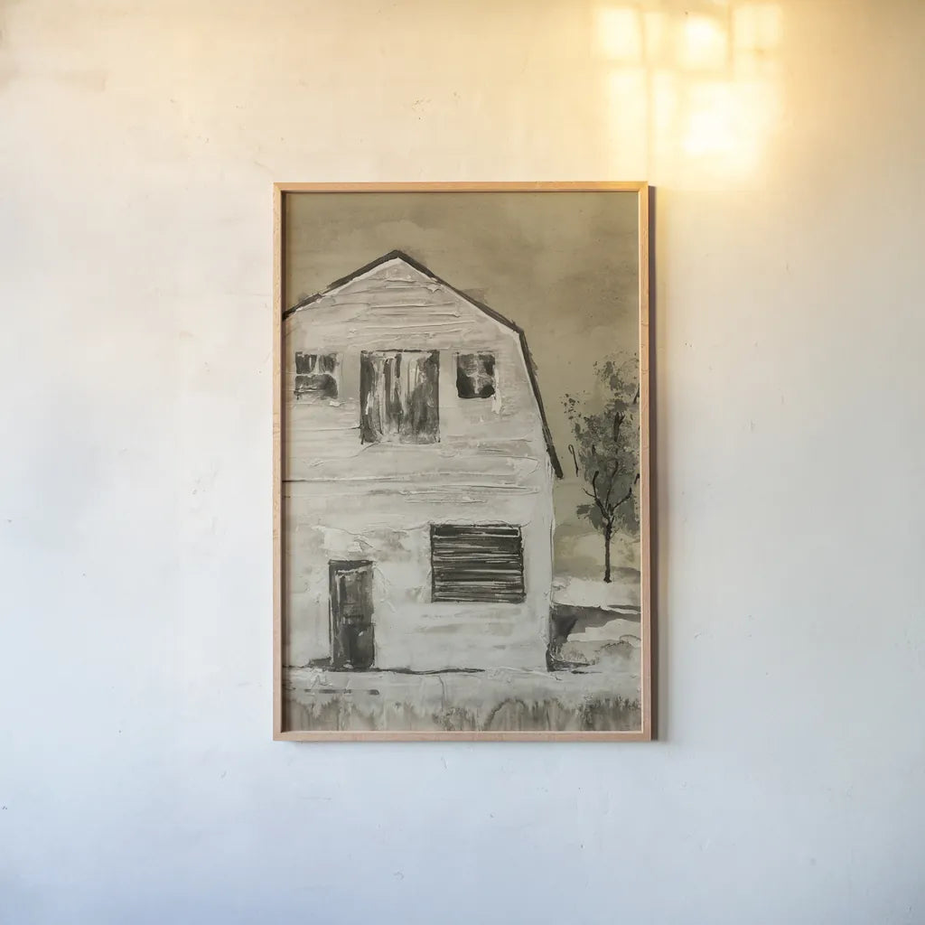 Brown Barn VI by Chris Paschke. shown as a paper print in a natural frame. Available as a archival giclee rolled canvas, fine art paper, or poster print. SKU 85031h.