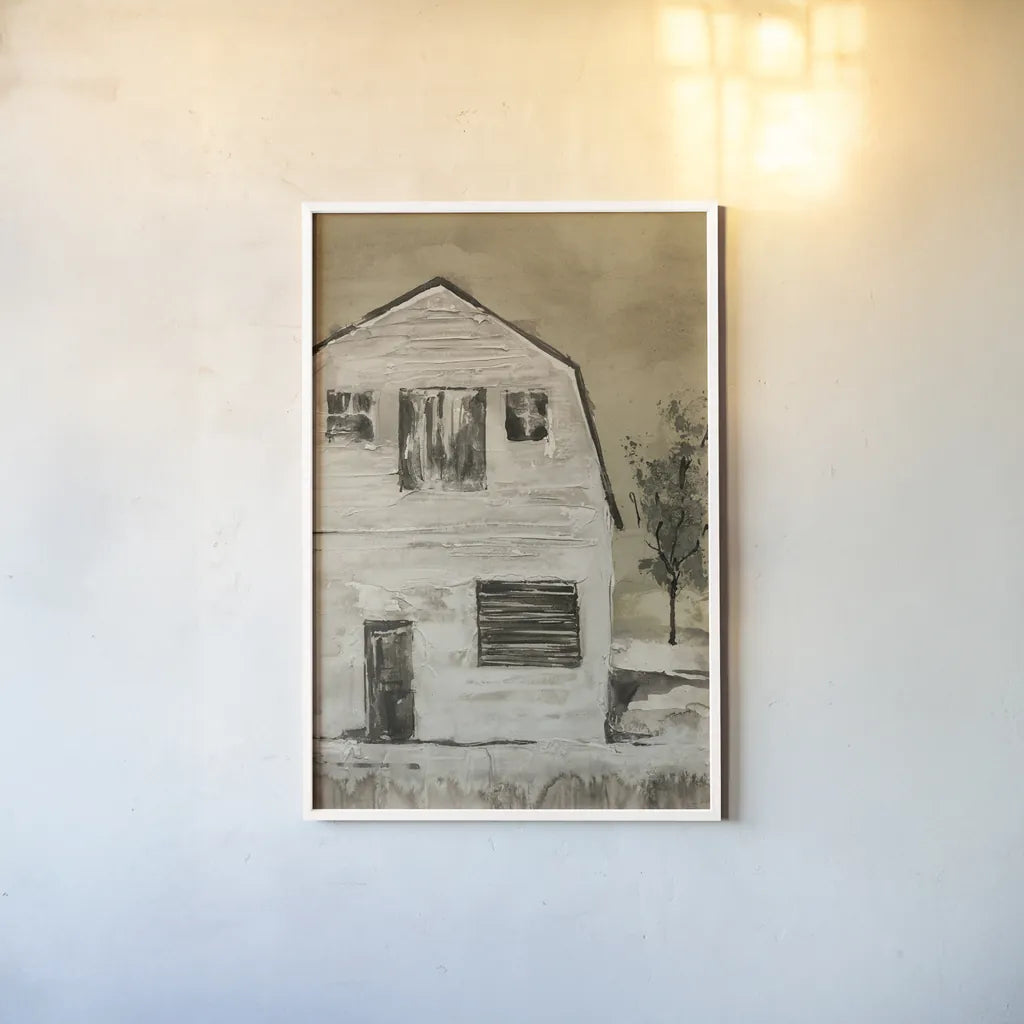 Brown Barn VI by Chris Paschke. shown as a paper print in a white frame. Available as a archival giclee rolled canvas, fine art paper, or poster print. SKU 85031h.