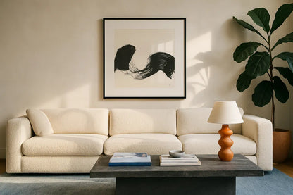 Brushed I by Chris Paschke. Displayed in a glass frame with matte in a clean modern living room. Available as an archival giclee rolled canvas, fine art paper, or poster print. SKU 79471a.