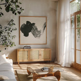 Brushed II by Chris Paschke. Shown in a natural wood frame in a cozy modern living room. Available as an archival giclee rolled canvas, fine art paper, or poster print. SKU 79472a.