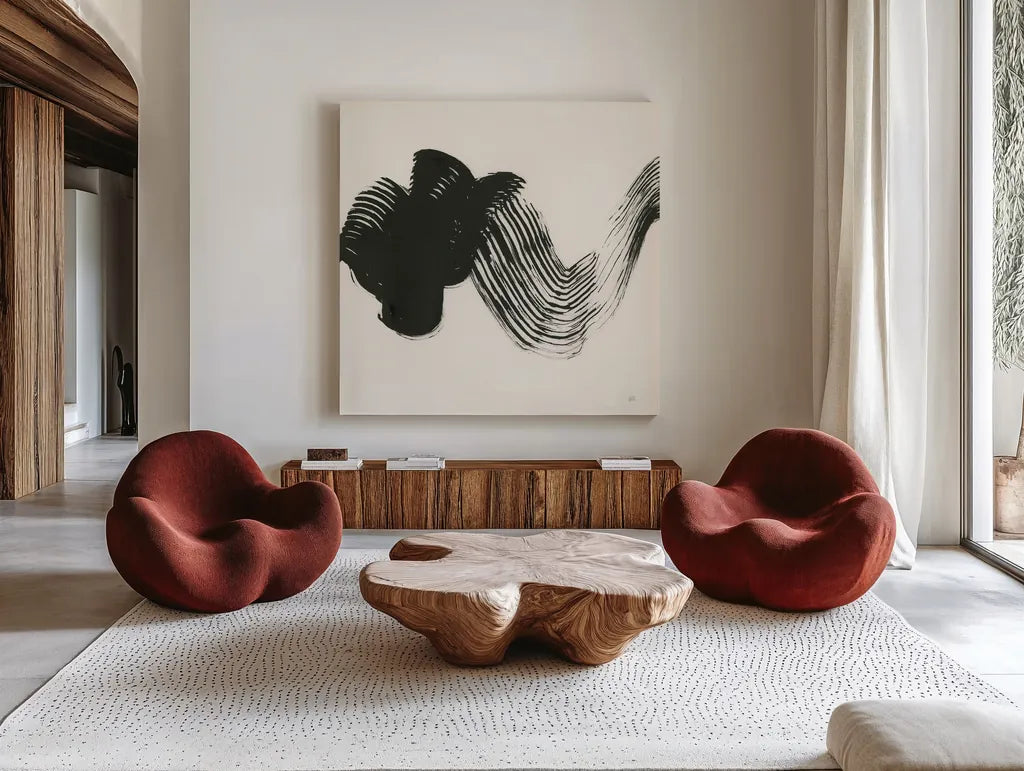Brushed II by Chris Paschke. Shown as extra-large giant wall art in a modern living room. Available as an archival giclee rolled canvas, fine art paper, or poster print. SKU 79472a.