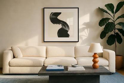 Brushed IV by Chris Paschke. Displayed in a glass frame with matte in a clean modern living room. Available as an archival giclee rolled canvas, fine art paper, or poster print. SKU 79474a.