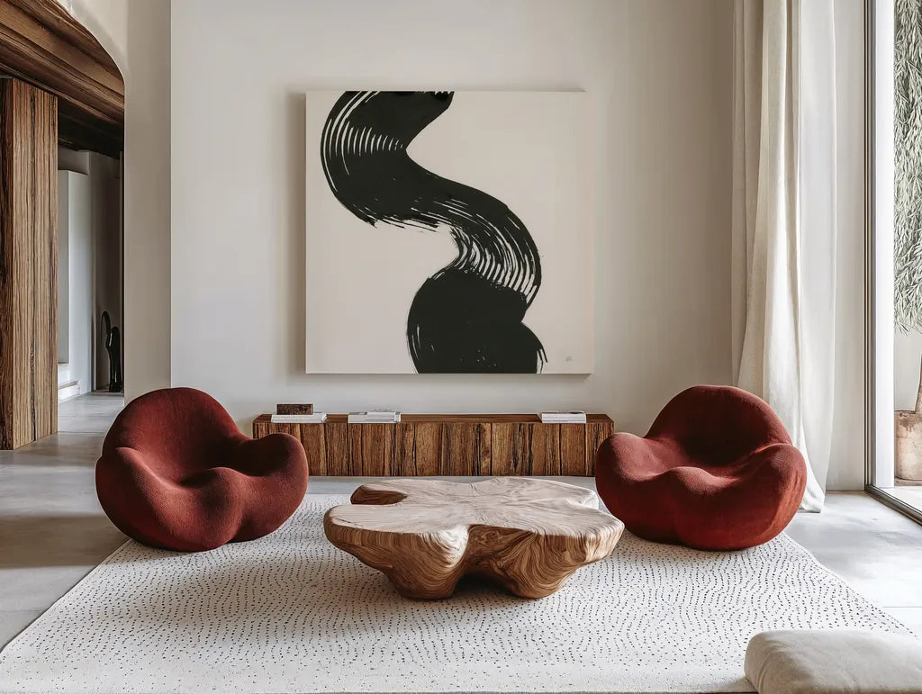 Brushed IV by Chris Paschke. Shown as extra-large giant wall art in a modern living room. Available as an archival giclee rolled canvas, fine art paper, or poster print. SKU 79474a.