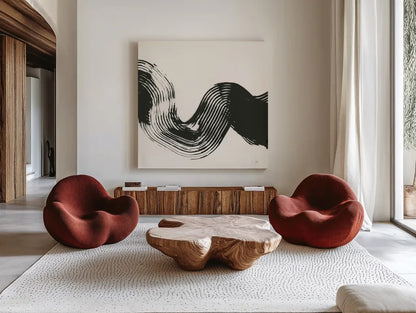 Brushed V by Chris Paschke. Shown as extra-large giant wall art in a modern living room. Available as an archival giclee rolled canvas, fine art paper, or poster print. SKU 79475a.