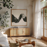 Brushed VI by Chris Paschke. Shown in a natural wood frame in a cozy modern living room. Available as an archival giclee rolled canvas, fine art paper, or poster print. SKU 79476a.