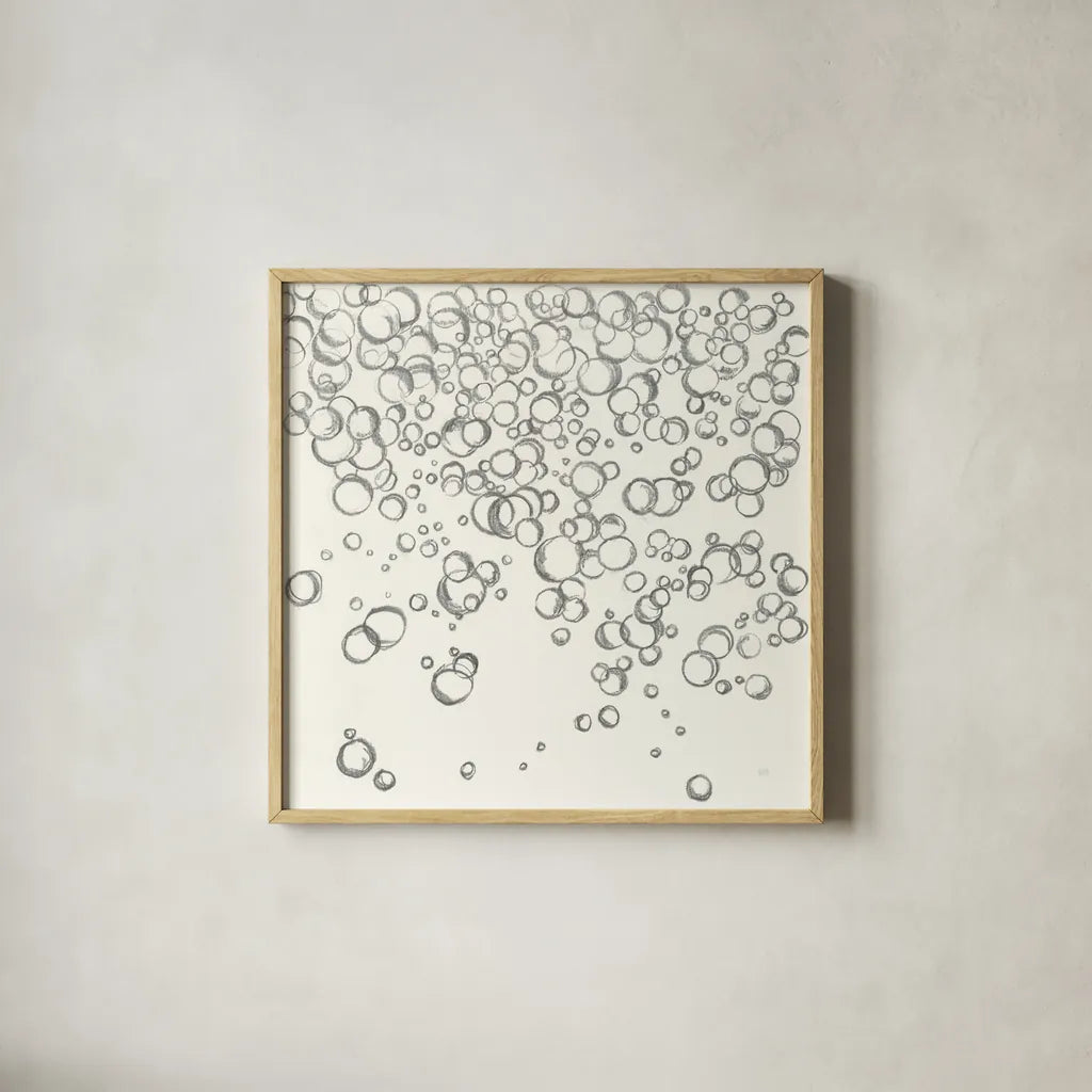 Bubbles I by Chris Paschke. Shown in a natural wood glass frame for a timeless modern aesthetic. Available as an archival giclee rolled canvas, fine art paper, or poster print. SKU 41833a.