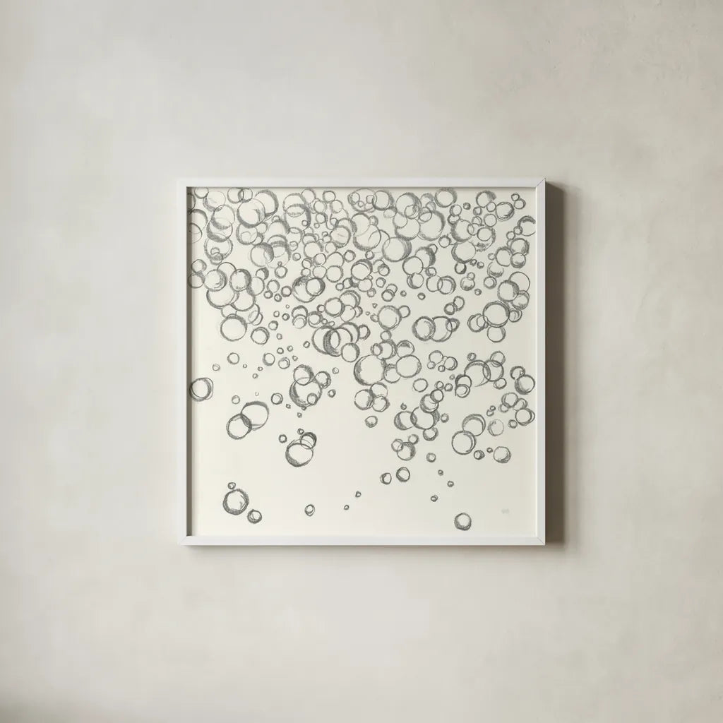 Bubbles I by Chris Paschke. Shown in a crisp white glass frame for a clean and minimalist style. Available as an archival giclee rolled canvas, fine art paper, or poster print. SKU 41833a.