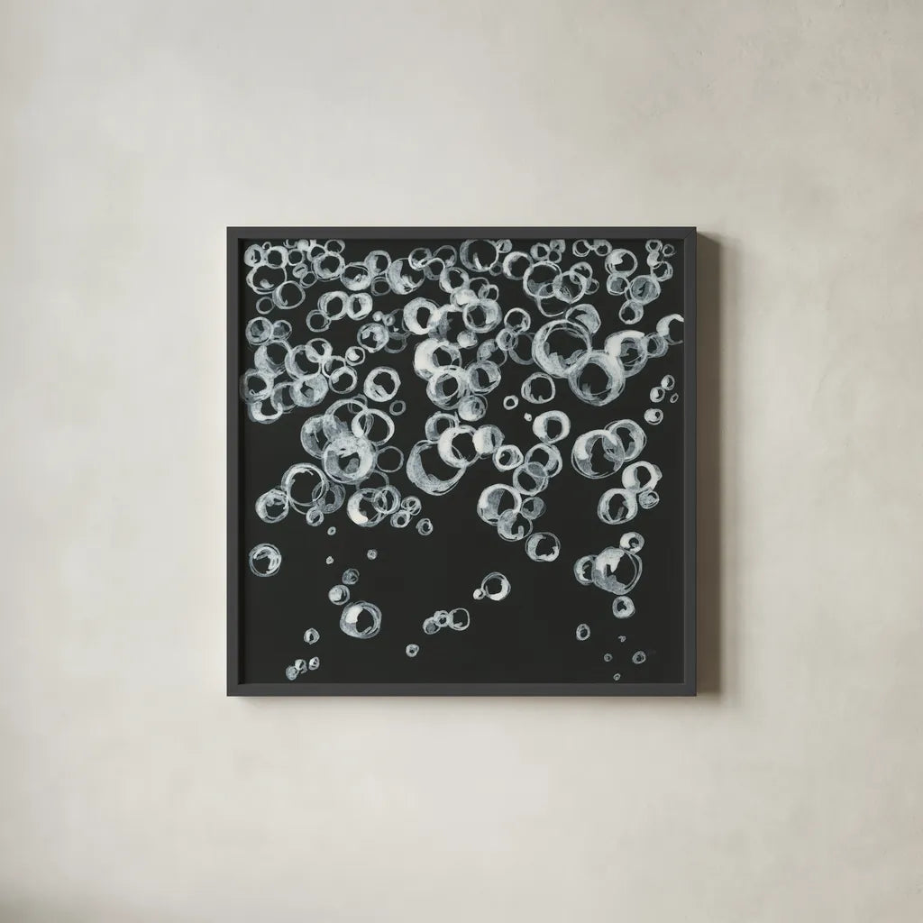 Bubbles II by Chris Paschke. Shown in a sleek black glass frame for a contemporary gallery look. Available as an archival giclee rolled canvas, fine art paper, or poster print. SKU 41834a.