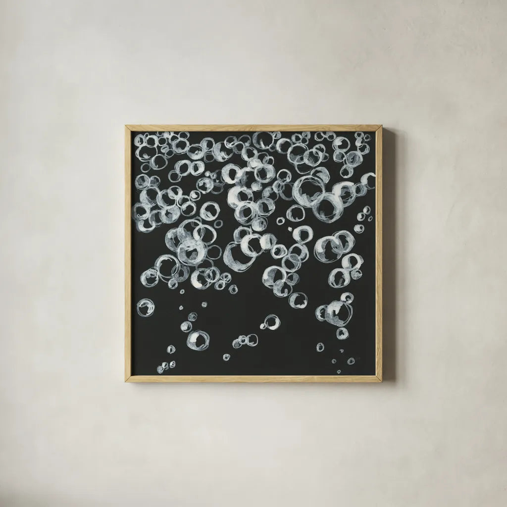 Bubbles II by Chris Paschke. Shown in a natural wood glass frame for a timeless modern aesthetic. Available as an archival giclee rolled canvas, fine art paper, or poster print. SKU 41834a.