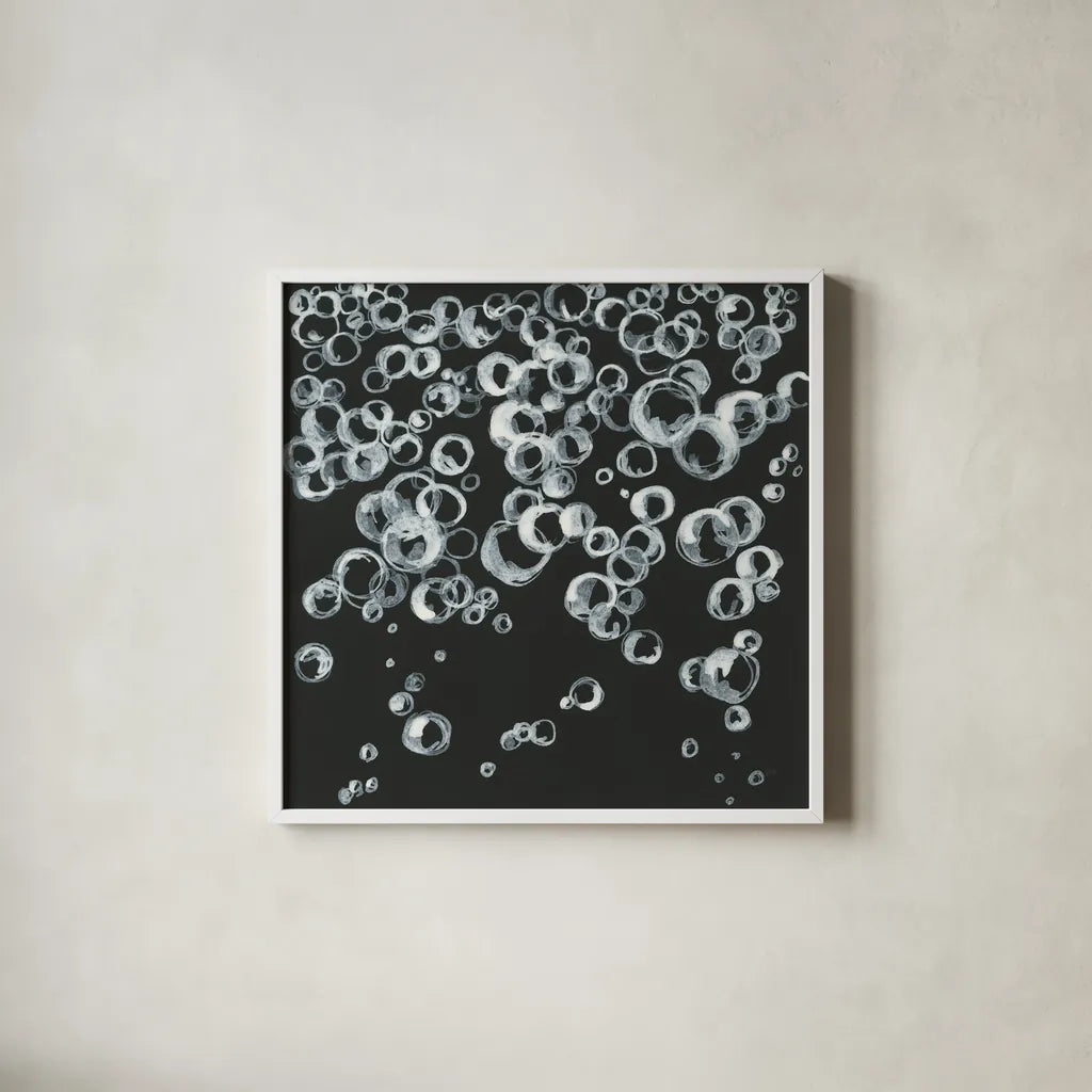 Bubbles II by Chris Paschke. Shown in a crisp white glass frame for a clean and minimalist style. Available as an archival giclee rolled canvas, fine art paper, or poster print. SKU 41834a.