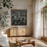 Bubbles II by Chris Paschke. Shown in a natural wood frame in a cozy modern living room. Available as an archival giclee rolled canvas, fine art paper, or poster print. SKU 41834a.