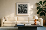 Bubbles II by Chris Paschke. Displayed in a glass frame with matte in a clean modern living room. Available as an archival giclee rolled canvas, fine art paper, or poster print. SKU 41834a.