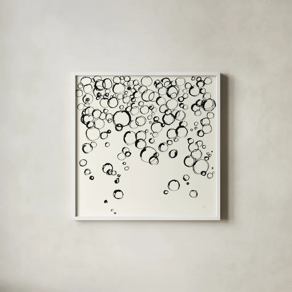 Bubbles III by Chris Paschke. Shown in a crisp white glass frame for a clean and minimalist style. Available as an archival giclee rolled canvas, fine art paper, or poster print. SKU 41835a.