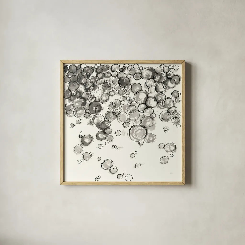 Bubbles IV by Chris Paschke. Shown in a natural wood glass frame for a timeless modern aesthetic. Available as an archival giclee rolled canvas, fine art paper, or poster print. SKU 41836a.