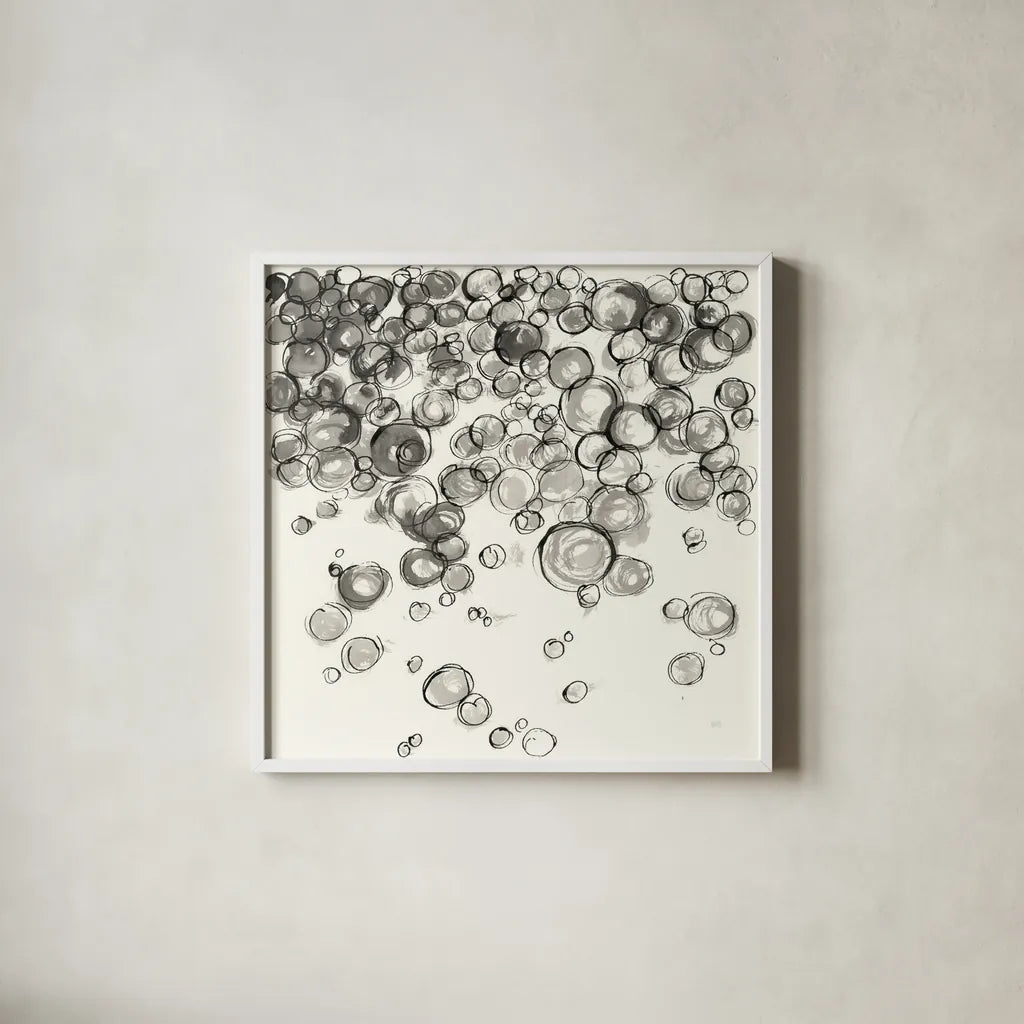 Bubbles IV by Chris Paschke. Shown in a crisp white glass frame for a clean and minimalist style. Available as an archival giclee rolled canvas, fine art paper, or poster print. SKU 41836a.