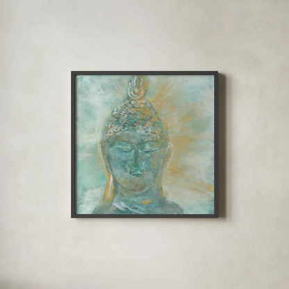 Buddha Bright II by Chris Paschke. Shown in a sleek black glass frame for a contemporary gallery look. Available as an archival giclee rolled canvas, fine art paper, or poster print. SKU 48023a.