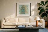 Buddha Bright II by Chris Paschke. Displayed in a glass frame with matte in a clean modern living room. Available as an archival giclee rolled canvas, fine art paper, or poster print. SKU 48023a.