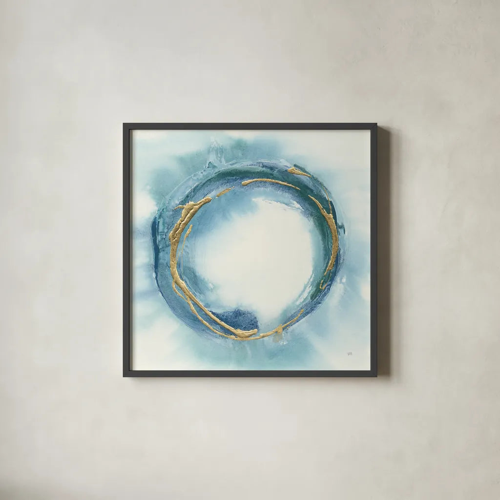 Buddha Enso by Chris Paschke. Shown in a sleek black glass frame for a contemporary gallery look. Available as an archival giclee rolled canvas, fine art paper, or poster print. SKU 48029a.