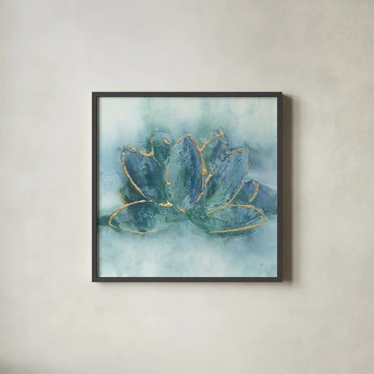Buddha Lotus by Chris Paschke. Shown in a sleek black glass frame for a contemporary gallery look. Available as an archival giclee rolled canvas, fine art paper, or poster print. SKU 48028a.