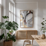 Bundled I by Chris Paschke. shown as a print in a natural wood frame in a dining room. Available as a archival giclee rolled canvas, fine art paper, or poster print. SKU 91420h.