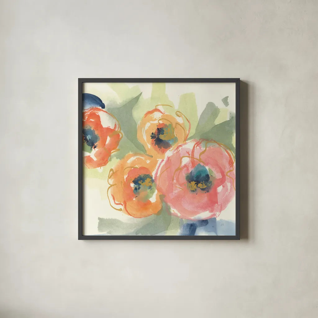 Buttercup I by Chris Paschke. Shown in a sleek black glass frame for a contemporary gallery look. Available as an archival giclee rolled canvas, fine art paper, or poster print. SKU 45470a.