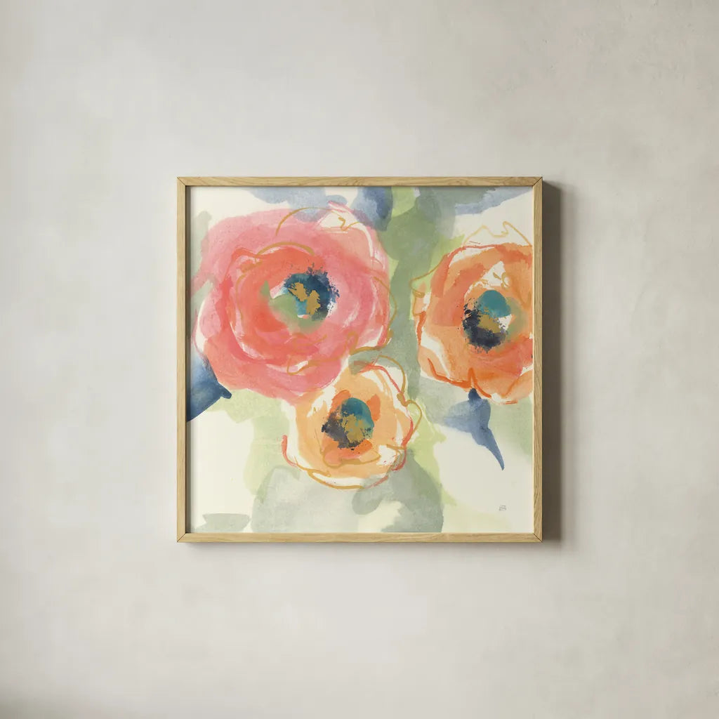Buttercup II by Chris Paschke. Shown in a natural wood glass frame for a timeless modern aesthetic. Available as an archival giclee rolled canvas, fine art paper, or poster print. SKU 45471a.