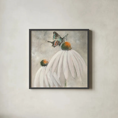 Butterflies are Free I by Chris Paschke. Shown in a sleek black glass frame for a contemporary gallery look. Available as an archival giclee rolled canvas, fine art paper, or poster print. SKU 48036a.