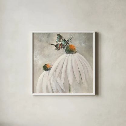 Butterflies are Free I by Chris Paschke. Shown in a crisp white glass frame for a clean and minimalist style. Available as an archival giclee rolled canvas, fine art paper, or poster print. SKU 48036a.
