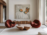 Butterflies are Free II by Chris Paschke. Shown as extra-large giant wall art in a modern living room. Available as an archival giclee rolled canvas, fine art paper, or poster print. SKU 48037a.