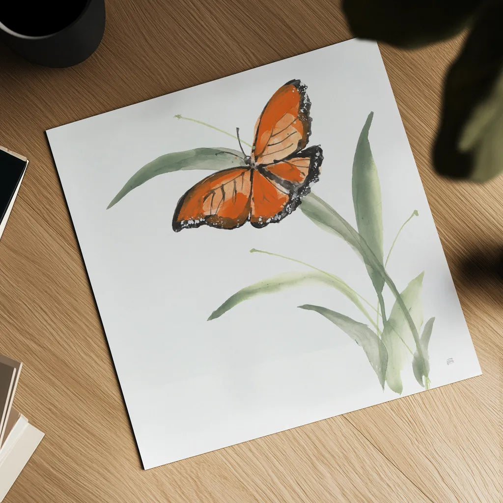 Butterfly Orange I by Chris Paschke. Shown as a detailed flat fine art print, highlighting archival giclee quality. Available as an archival giclee rolled canvas, fine art paper, or poster print. SKU 100068a.