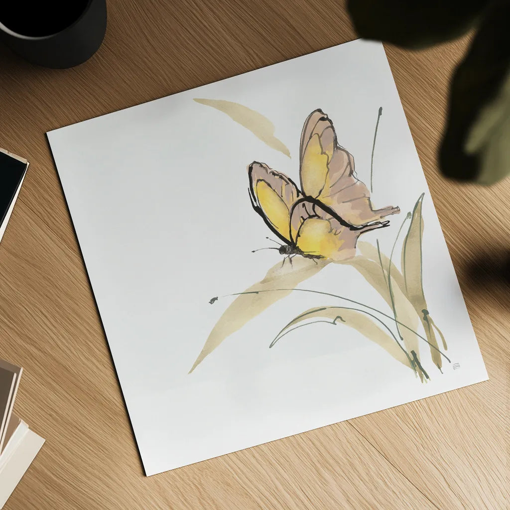 Butterfly Yellow II by Chris Paschke. Shown as a detailed flat fine art print, highlighting archival giclee quality. Available as an archival giclee rolled canvas, fine art paper, or poster print. SKU 100071a.